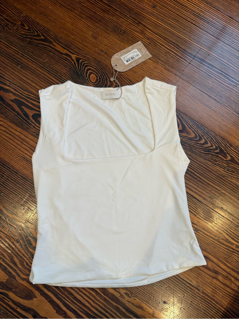 Meshki Cream Square-Neck Sleeveless Crop Top